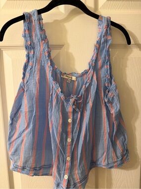 Madewell Blue & Red Striped Sleeveless Button-Front Tank